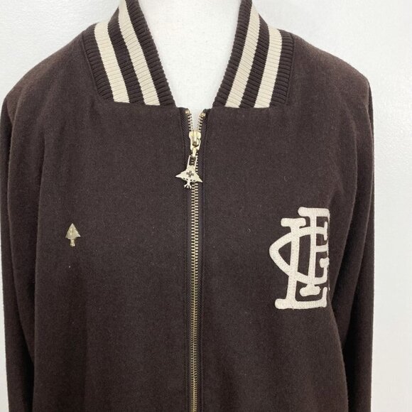 LRG MEN'S BROWN THE NATURAL WOOL BLEND EMBROIDERED VARSITY JACKET - XL - Picture 4 of 13